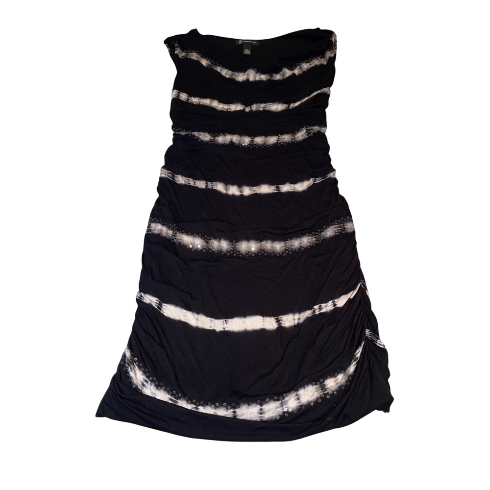 Y2K Inspired Boho Black Tie Dye Sequin Ruched Sheath Long Dress Large